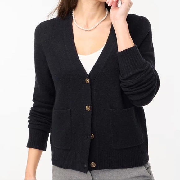 J. Crew V-neck Extra Soft Cardigan Sweater Black Large Button Up - Picture 1 of 8
